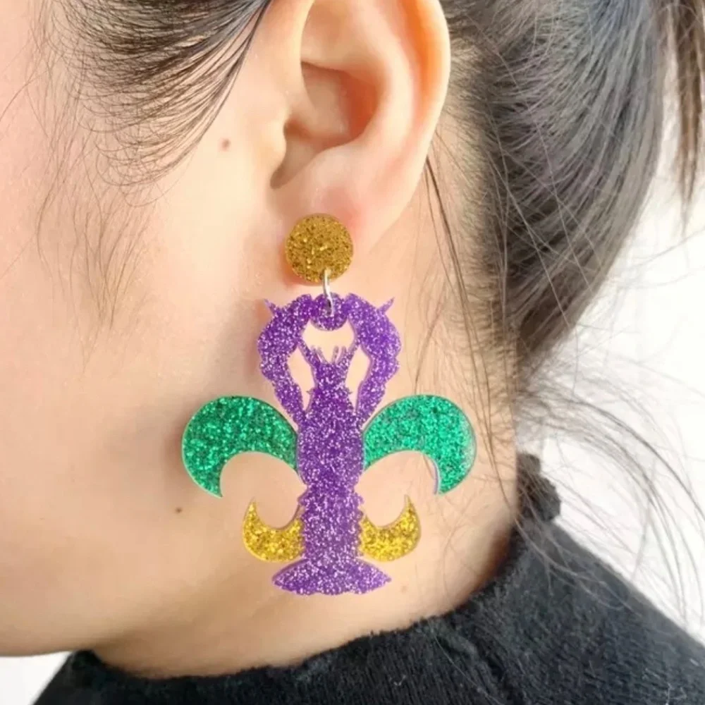 Glittering Crawfish Earrings – A Mardi Gras Must-Have! 🦞NWT 💜💚💛
